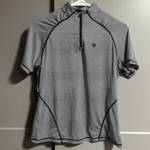 G/Fore Women Short Sleeve Texture Stripe Quarter Zip Shirt Blue White Small Golf